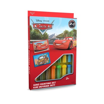 Set creativ pictura cu nisip colorat, Cars - Fulger McQueen & Bucsa, Disney, 2 planse 16,5 x 23,5 cm, 15 tuburi nisip multicolor, 1 penseta, 2 folii protectie, + 3 ani Set creativ pictura cu nisip colorat, Cars - Fulger McQueen & Bucsa, Disney, 2 planse 16,5 x 23,5 cm, 15 tuburi nisip multicolor, 1 penseta, 2 folii protectie, + 3 ani