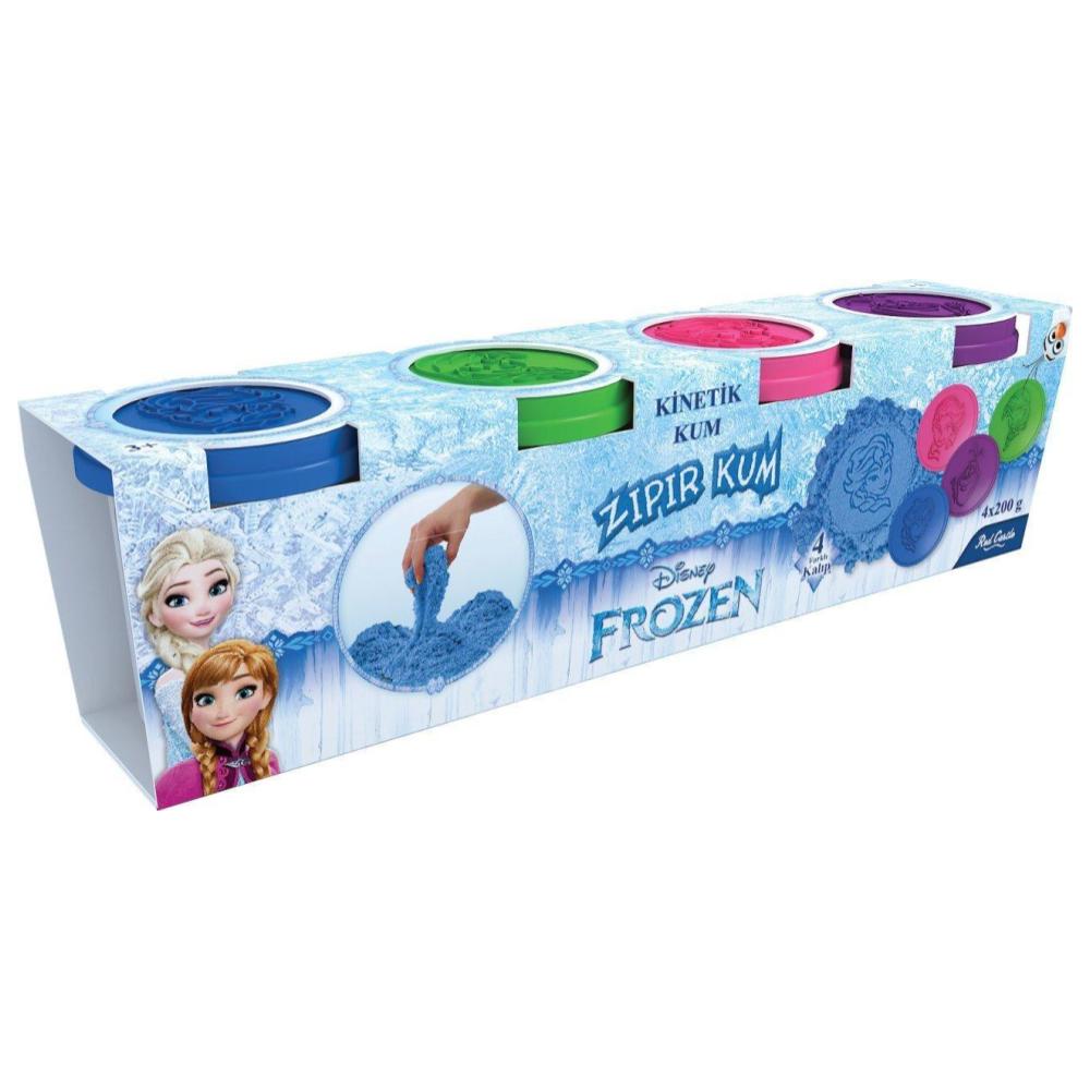 Set Nisip kinetic, Frozen, Disney, 4x200 g, multicolor, 4 forme Elsa, Anna si Olaf