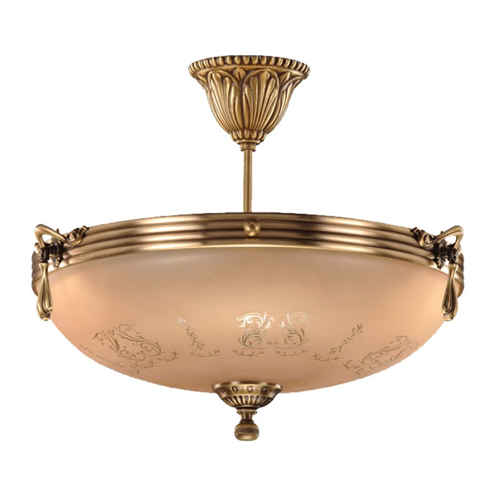 Полилей BUSSY LIGHTING 3040A Armoni Classic Design, диаметър 43см, 3xE14, месинг, метал, покритие античен бронз / кремаво стъкло