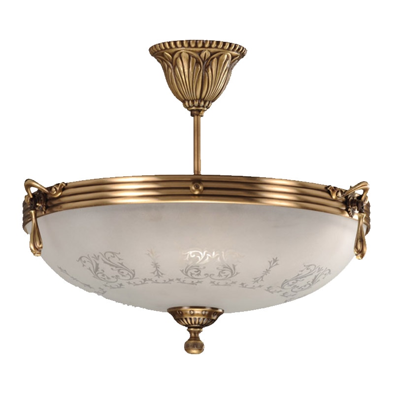 Lustra BUSSY LIGHTING 3040B Armoni Clasic Desing , diametru 43cm, 3xE14, alama, metal, finisaj bronz antic / sticla alb