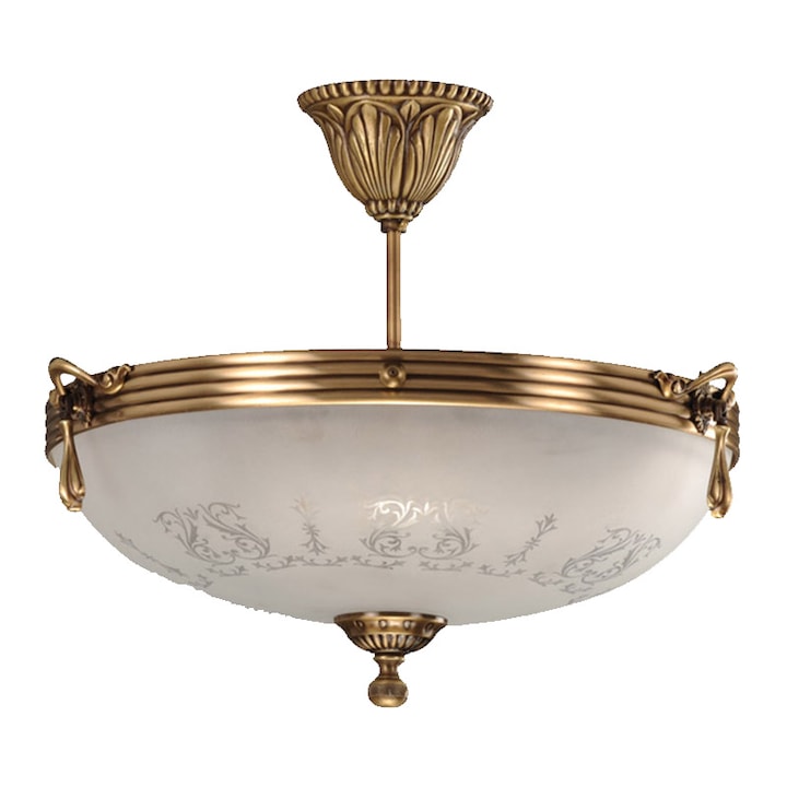 Полилей BUSSY LIGHTING 3040B Armoni Classic Design, диаметър 43см, 3xE14, месинг, метал, античен бронз / бяло стъкло