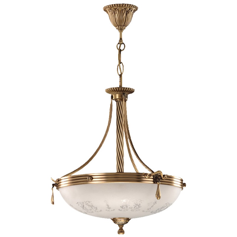 Pendul BUSSY LIGHTING Armoni Clasic Desing 3040B, diametru 43cm, 3xE14, alama,metal finisaj bronz antic / sticla alb