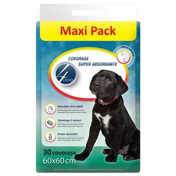 Covoras absorbant 4Dog Maxi, 60x60 cm, 30 buc Covoras absorbant 4Dog Maxi, 60x60 cm, 30 buc