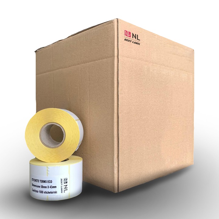 Етикети Termo Eco Bax 45 ролки, Next Label, самозалепващи се, 58Х43 мм, 1000 етикета/ролка