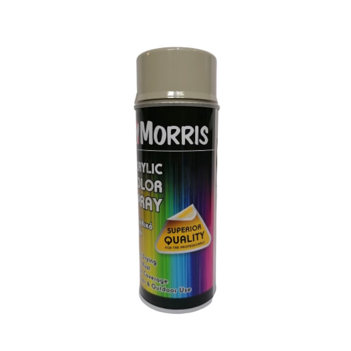 Spray vopsea gri pietris, RAL 7032, lucioasa, Morris, 400 ml, acrilica, cu uscare rapida, pentru suprafete din lemn, metal, aluminiu, sticla, piatra si diferite mase plastice