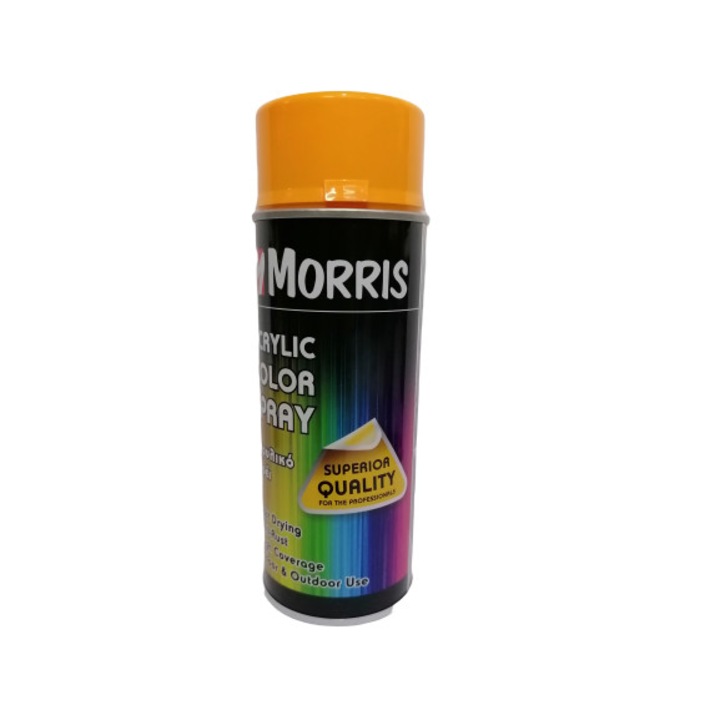 Диня Жълт акрилен спрей, RAL 1028, 400 ml, Morris, за дърво, метал, алуминий, стъкло, камък и различни пластмасови повърхности
