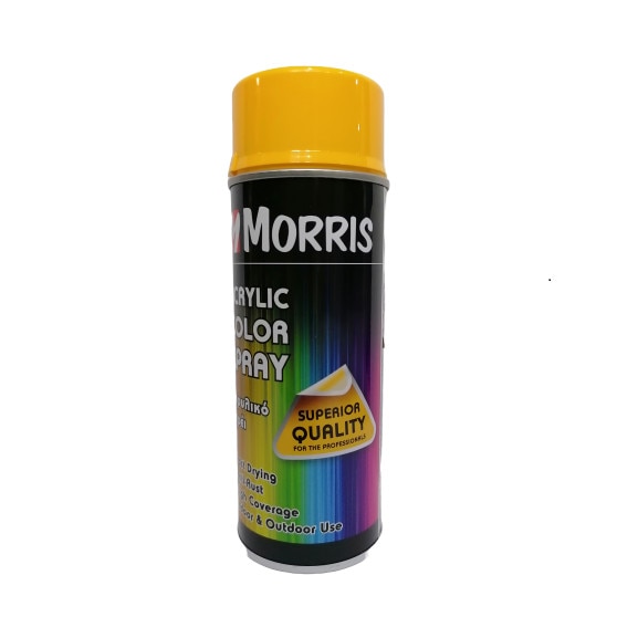 Spray Color Acrilic galben trafic lucios, RAL 1023, 400 ml, Morris, pentru suprafete din lemn, metal, aluminiu, sticla, piatra si diferite mase plastice