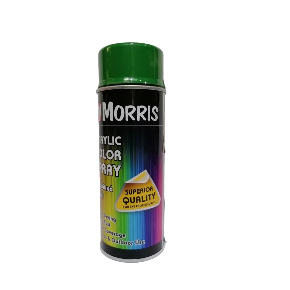 Spray Color Acrilic verde frunza lucios, RAL 6002, 400 ml, Morris, pentru suprafete din lemn, metal, aluminiu, sticla, piatra si diferite mase plastice