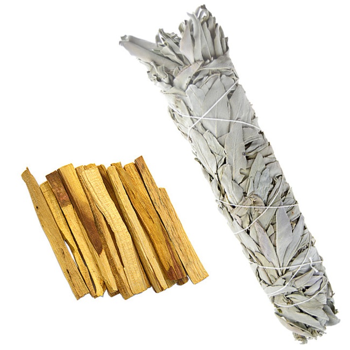 Опаковка Бял градински чай, голяма пръчица 20 см и тънка Palo Santo Wood 50 гр - Holy Wood, e-palosanto, ароматерапия