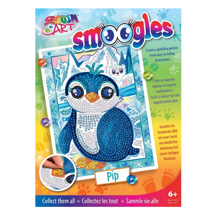 Set Creativ Smoogles - Pinguinul Pip, 25x34cm, Sequin Art