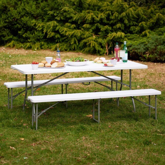 Table Camping pliante polyéthylène et acier 180x76x74cm Blanc