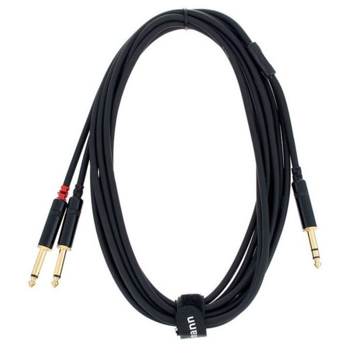 Cablu Audio, sssnake, 2 x 6.3 mm jack mono tata la 6.3 mm jack stereo tata, 1,5m, negru