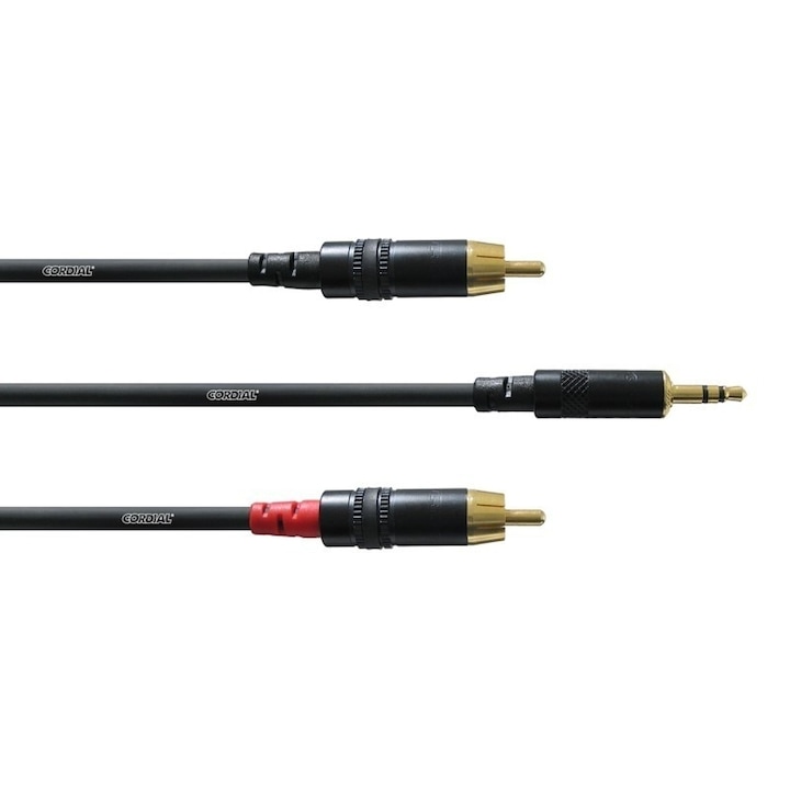 Cablu Audio Profesional, Cordial, Negru, 2 x RCA tata - 1 x jack 3.5 mm stereo, 3 metri