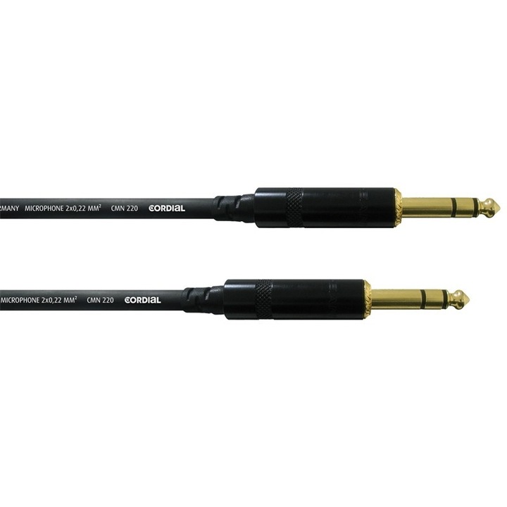 Professzionális audiokábel, Cordial, fekete, 6,3 mm-es sztereó jack - 6,3 mm-es sztereó jack, 6 méter
