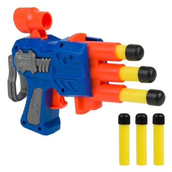 Pistol din plastic cu 6 gloante din spuma,pentru copii, + 3 ani, ATS, multicolor Pistol din plastic cu 6 gloante din spuma,pentru copii, + 3 ani, ATS, multicolor