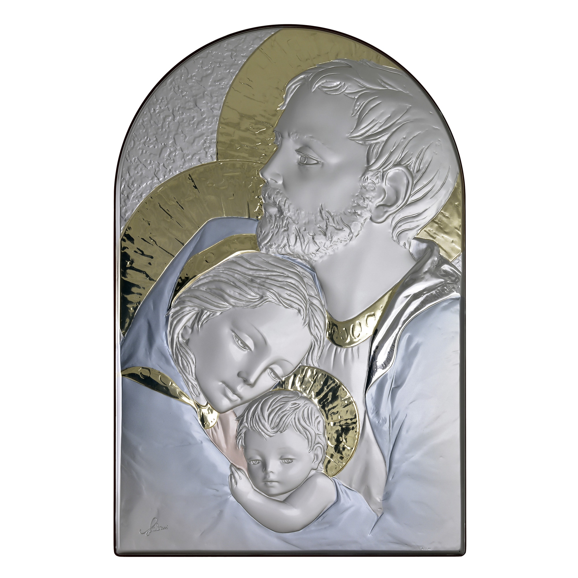 Icoana placata cu argint, pictata manual - Sfanta familie - Ortodox, finisaj alun, Arcada V, 30x20 cm, 5/5