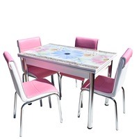 set masa sticla nr57 cu 4 scaune tapitate extensibila alb cu model floral imagen 47_0_
0