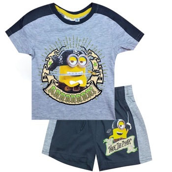 Set 2 piese, tricou si pantalon, Minions, Gri deschis/Gri inchis Set 2 piese, tricou si pantalon, Minions, Gri deschis/Gri inchis