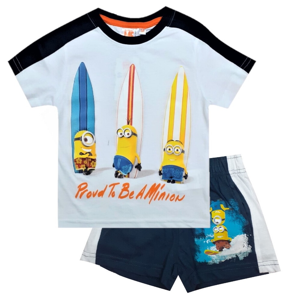 Set 2 piese, tricou si pantalon, Minions, Alb/Bleumarin