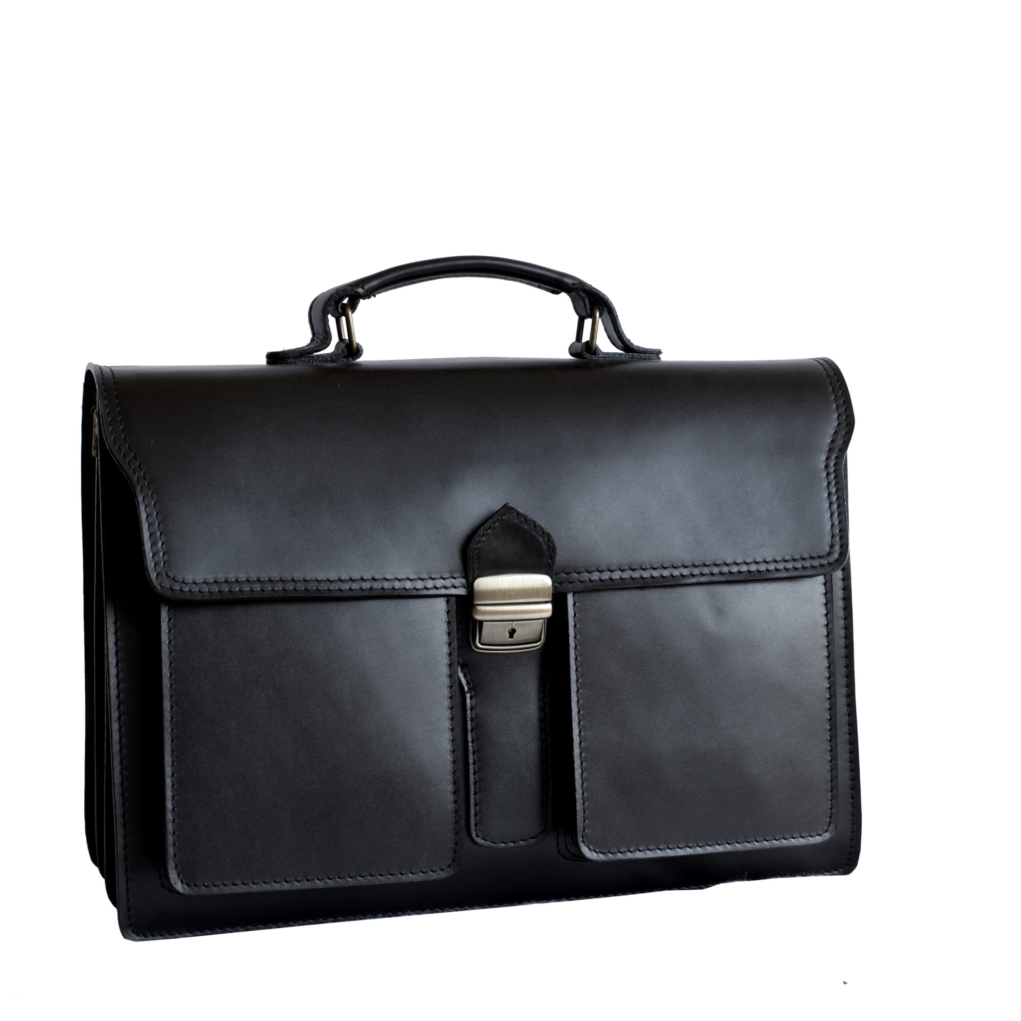 Geanta laptop din piele naturala, util land, neagra, LS101