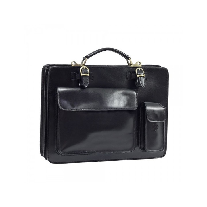 Geanta laptop din piele naturala, util land, neagra, LS105