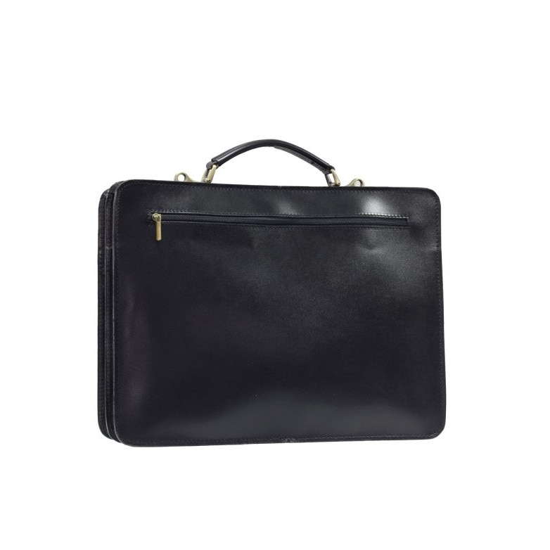 Geanta laptop din piele naturala, util land, neagra, LS105
