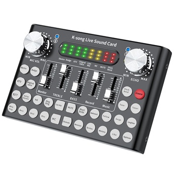 Placa de sunet Dual Live F9 multifunctionala cu 18 efecte de sunet live, mixer pentru microfoane, pentru PC sau telefon - Phuture® Placa de sunet Dual Live F9 multifunctionala cu 18 efecte de sunet live, mixer pentru microfoane, pentru PC sau telefon - Phuture®