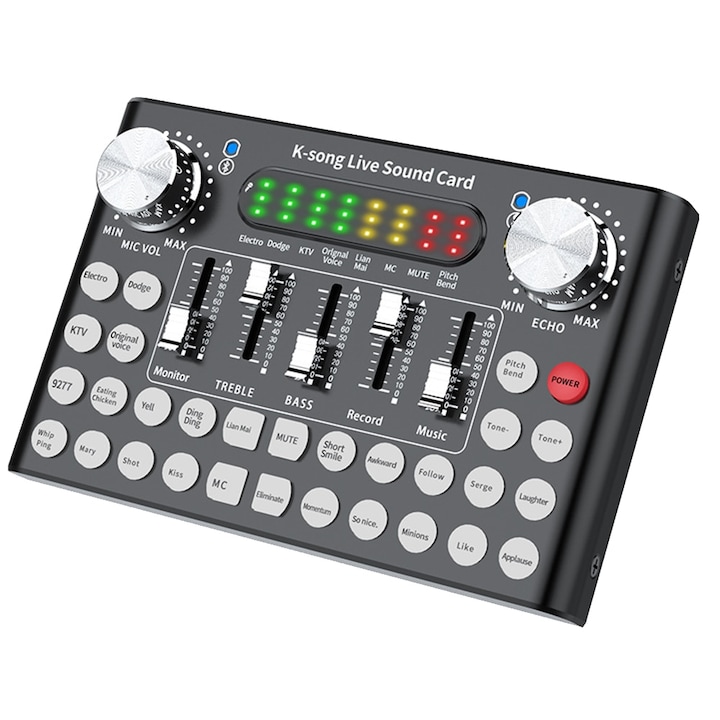 Placa de sunet Dual Live F9 multifunctionala cu 18 efecte de sunet live, mixer pentru microfoane, pentru PC sau telefon - Phuture®