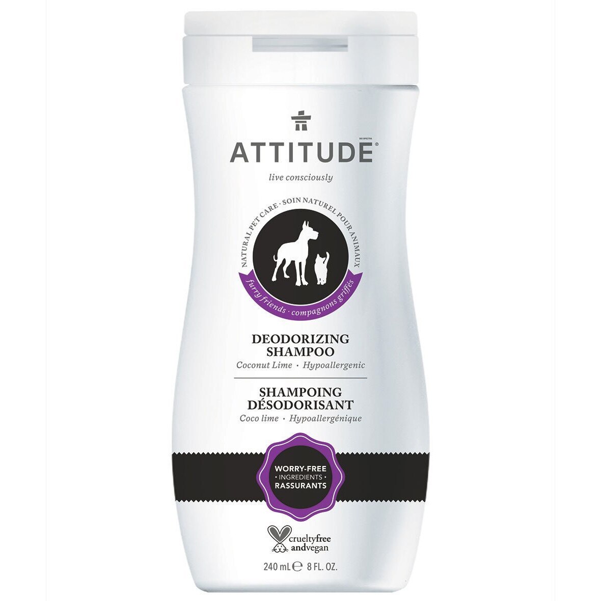 Sampon ecologic pentru caini si pisici, nuca de cocos & lime, 240 ml, Attitude