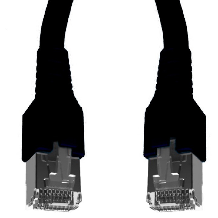 Cablu patchcord Cat.6A 10G S/FTP dublu ecranat Schrack RJ45 LSOH 500MHz negru 0.5 m