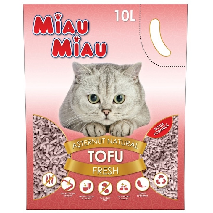 Asternut igienic pentru pisici Miau Miau, Tofu Fresh, 10L
