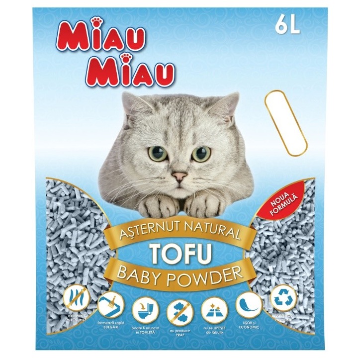 Asternut igienic pentru pisici Miau Miau, Tofu Baby Powder, 6L
