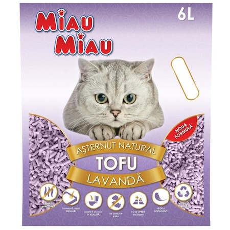 Asternut igienic pentru pisici Miau Miau, Tofu Lavanda, 6L