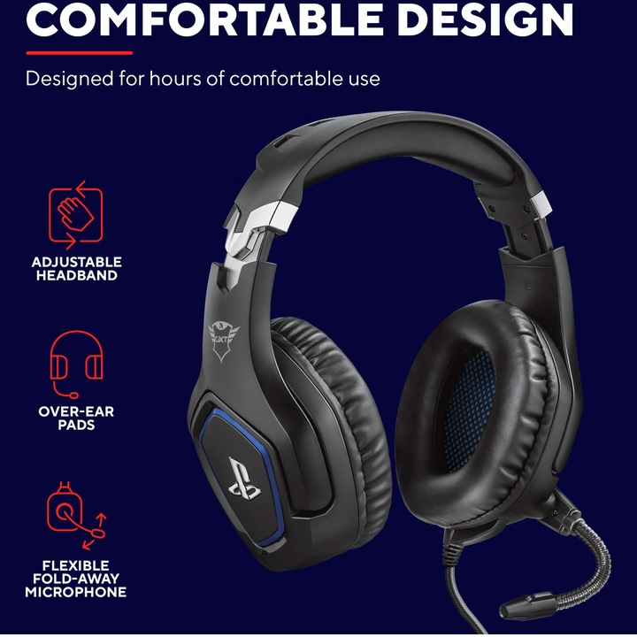 Casti de gaming pentru PS4 Trust GXT 488 Forze,microfon flexibil, [Licenta oficiala pentru PlayStation], compatibil PS4/PS5, Negru