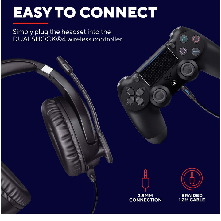 Casti de gaming pentru PS4 Trust GXT 488 Forze,microfon flexibil, [Licenta oficiala pentru PlayStation], compatibil PS4/PS5, Negru