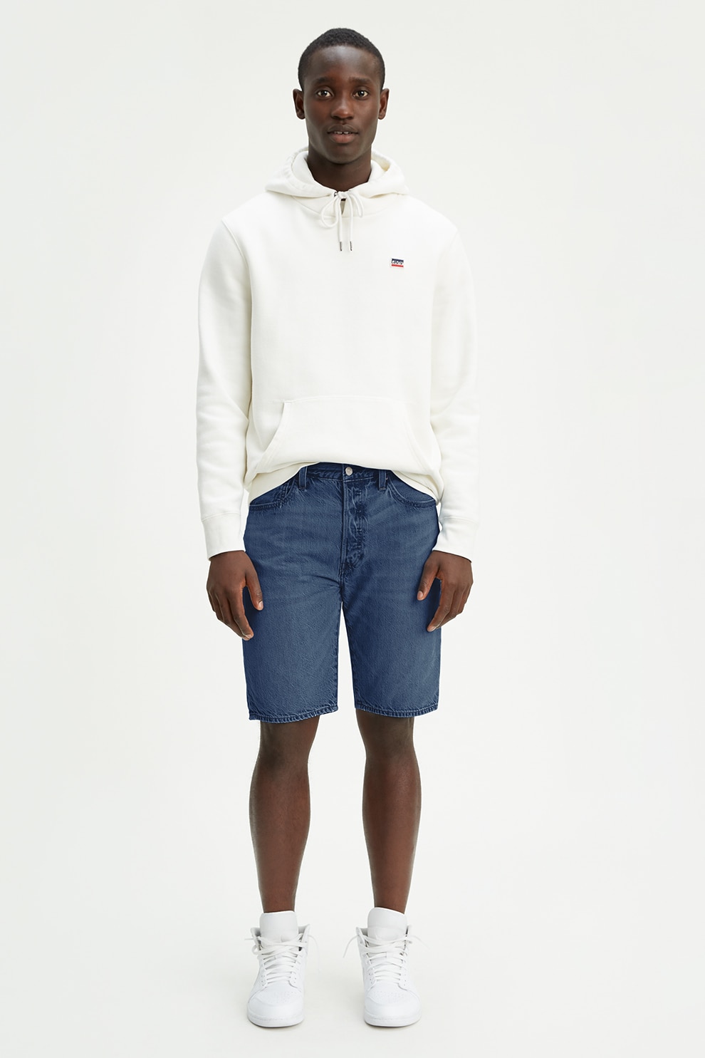 Levi's, Bermude din denim cu croiala dreapta 501®, Bleumarin/Alb prafuit