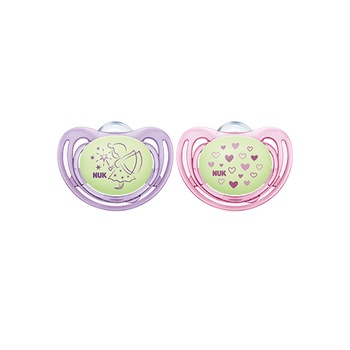 Set 2 suzete ortodontice din silicon Nuk Freestyle Night 730496, Multicolor 0-6 luni Set 2 suzete ortodontice din silicon Nuk Freestyle Night 730496, Multicolor 0-6 luni