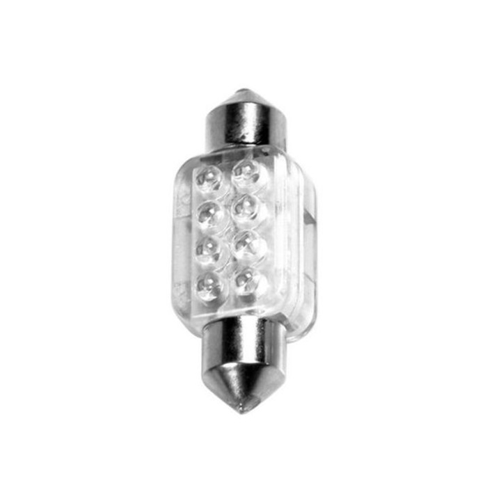Bec tip LED, sofit cu 8 LED-uri, 12V, SV8.5-8, 13X35 mm, verde