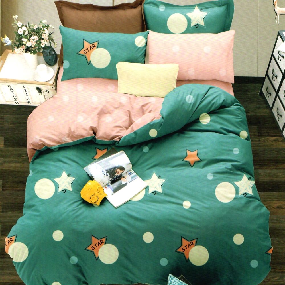 Set Lenjerie Bumbac Satinat 2 Fete, 4 Piese, Pat 2 Persoane, RP-11