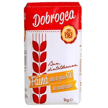 Faina alba de grau 650 pentru panificatie Dobrogea, 1kg Faina alba de grau 650 pentru panificatie Dobrogea, 1kg