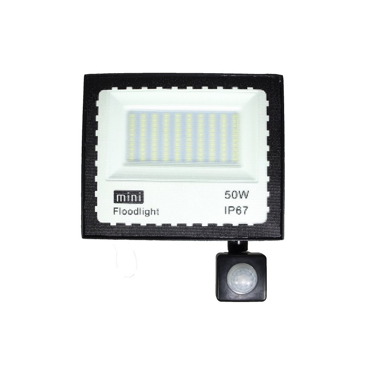 Led проектор, 50 W, Със сензор за светлина и движение, Външен IP67, 6500k