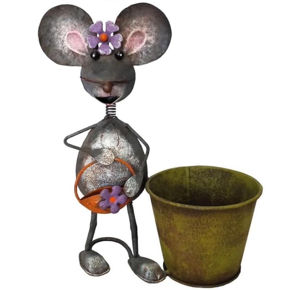 Ghiveci decorativ pentru gradina Strend Pro Mouse Girl, inaltime 30 cm, din tabla