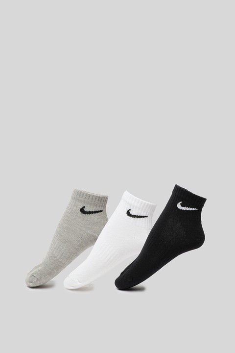 Nike, Унисекс фитнес чорапи Everyday Lightweight с Dri-FIT - 3 чифта, Бял/Черен/Сив