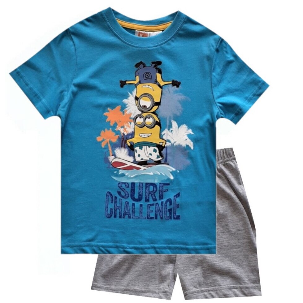 Pijama Minioni, tricou si pantalon, Albastru/Gri