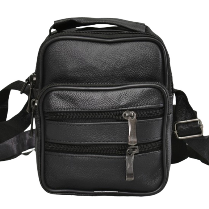 Férfi táska 6683, Valódi bőr, 13/16/6cm, Fekete