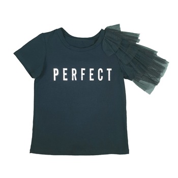 Tricou fete, negru, model tull Tricou fete, negru, model tull