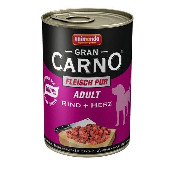 Hrana umeda pentru caini, Grancarno Adult Dog, vita inima, set 6 x 400 gr