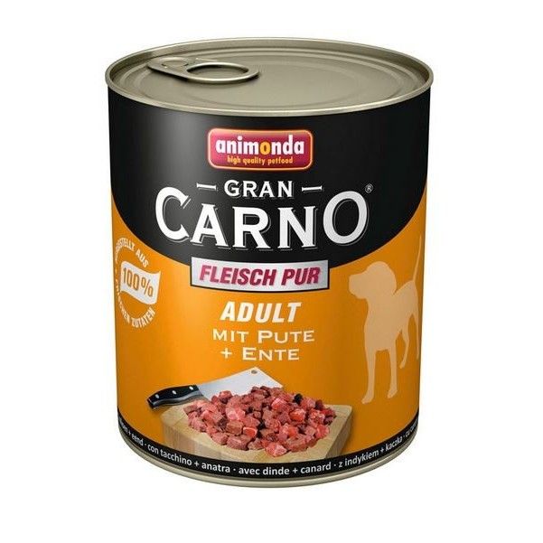 Hrana umeda pentru caini, Grancarno Adult Dog, vita si inima rata, set 6 x 800 gr