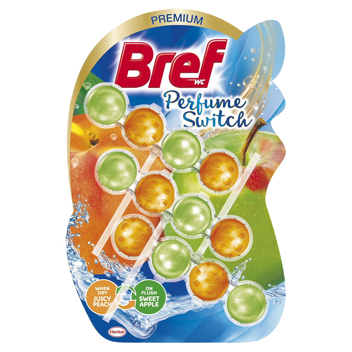 Odorizant Toaleta Bref Perfume Switch Peach-Red Apple 3x50g