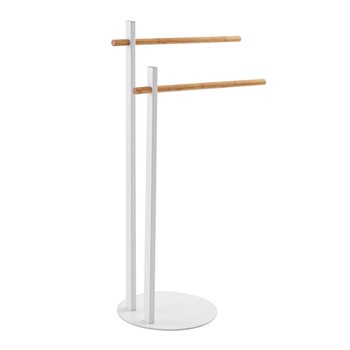 Suport prosoape, alb, din otel cromat si cu 2 brate din bambus, h 80.5cm Suport prosoape, alb, din otel cromat si cu 2 brate din bambus, h 80.5cm